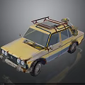 Old Vintage Car With Roof Rack Yellow Blue Worn Out Appearance And Decorative Items