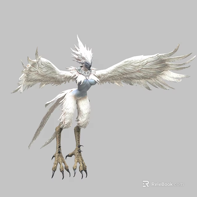 Mythical Avian Game And Movie Character With White Feathers Large Wings And Sharp Claws 3d model 
