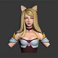 Cat Eared Female Character 3D Model Bust Blonde Long Hair Purple White Outfit Arm Cuffs