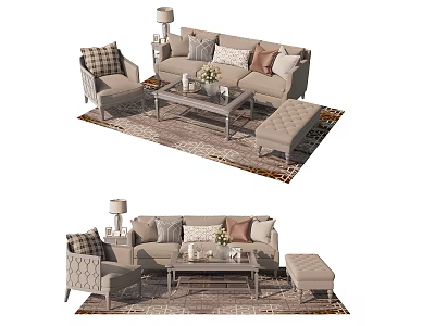 Modern Sofa Coffee Table Set With Accent Chair Ottoman Rug And Throw Pillows 3d model