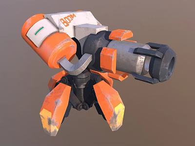 Orange And White Mechanical Weapon Featuring ATOM Logo Worn Details Claw Shaped Base 3d model