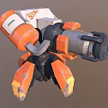 Orange And White Mechanical Weapon Featuring ATOM Logo Worn Details Claw Shaped Base 3d model