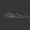 3D Mountainous Terrain Model With Green Vegetation Blue Water And Detailed Topographic Features