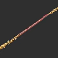 Golden Ornate Weapon With Carved Dragon Head Red Shaft And Intricate Traditional Patterns Inscriptions