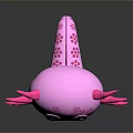 Cute Pink Animal Figure With Big Eyes Smiling Face And Pink Tentacles Blue Flower