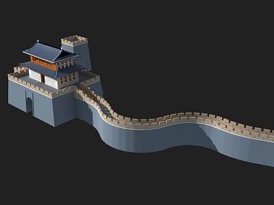 3D Model of Ancient Great Wall Featuring Watchtower and Winding Structure 3d model