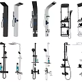 Shower Faucet Systems With Various Designs Handheld Rainfall Heads And Storage Shelves Black White Colors