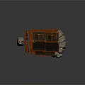 Cartoon Scene Of Charming Watermill Cottage With Dark Roof Orange Frame And Stone Base