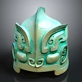 Detailed Ancient Style Bronze Helmet Carving With Ornate Traditional Patterns
