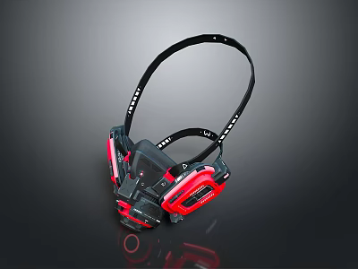 Modern LED Headlamp With Red Black Design And Adjustable Strap 3d model
