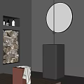 Modern Black Bathroom Sink With Round Mirror And Gray Wall Decor 3d model
