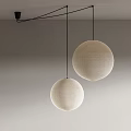 Two White Spherical Pendant Lights Hanging Against Grey Wall Background 3d model