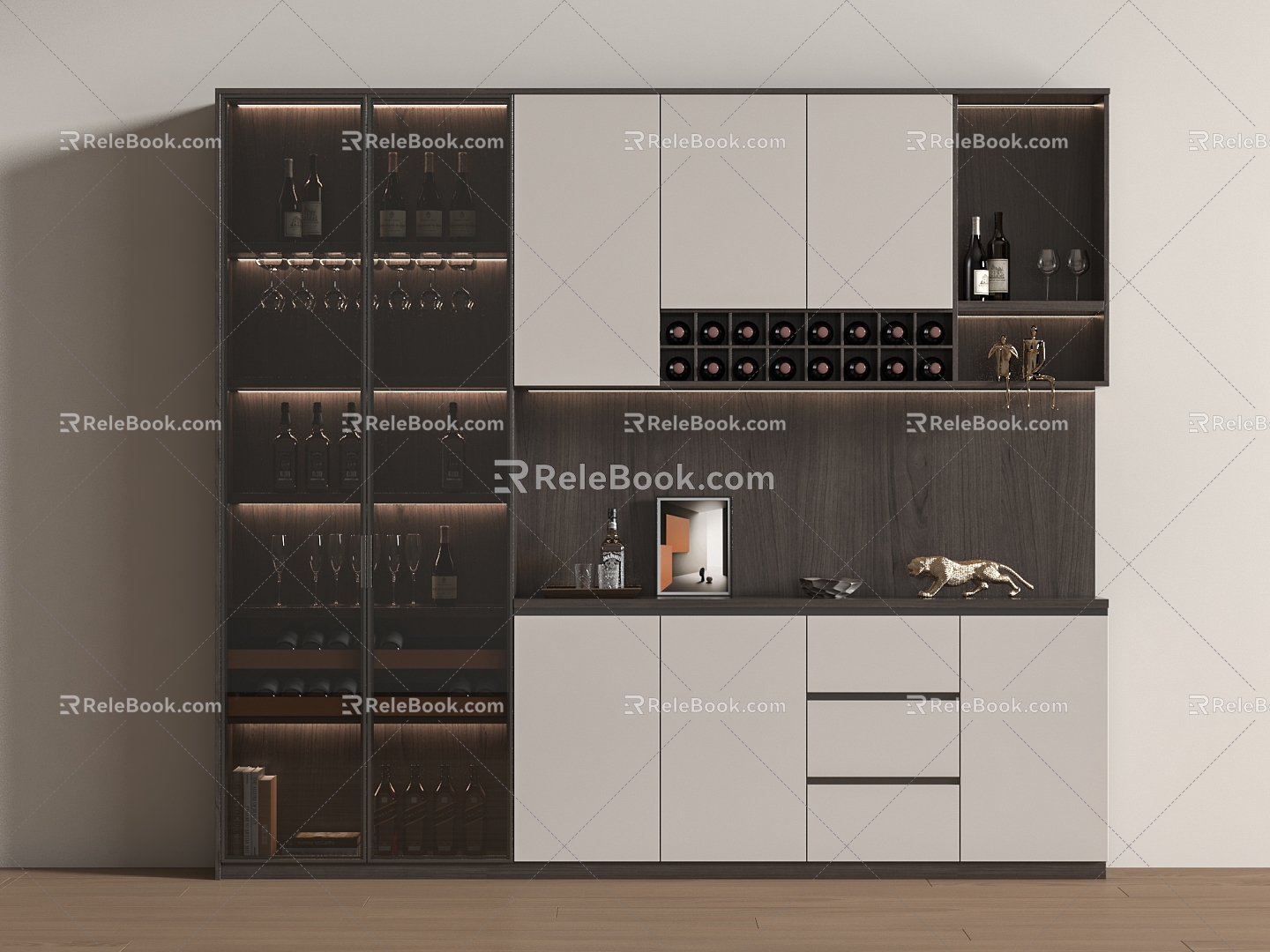 Modern Wine Cabinet High Cabinet Wood 3d model