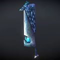 Fantasy Magical Weapon with Blue Feather Design and Glowing Crystal Core