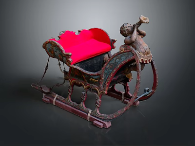Vintage Children's Play Equipment With Red Cushion And Carved Rocking Chair Design 3d model
