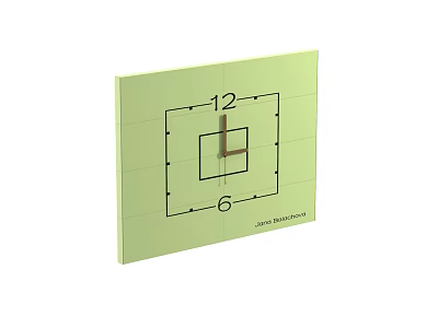 Green Square Wall Clock with Numbers 12 and 6 Arts and Crafts Design 3d model