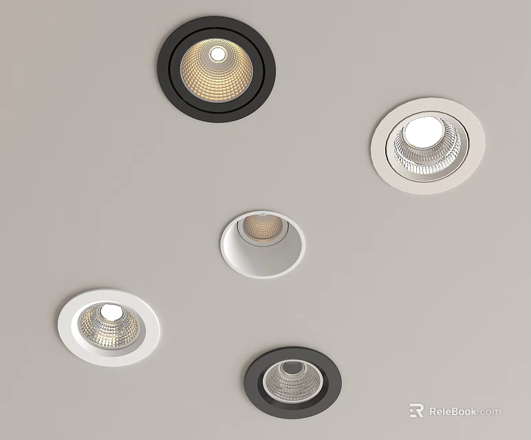 Modern Circular Downlights And Spotlights In Black White Ceiling Mounted Design 3d model 