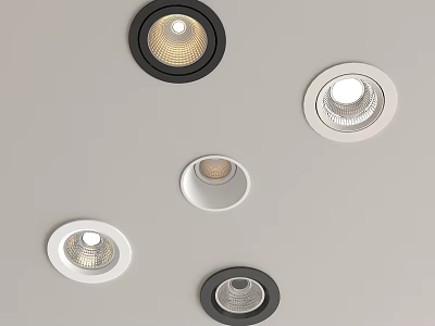Modern Circular Downlights And Spotlights In Black White Ceiling Mounted Design 3d model