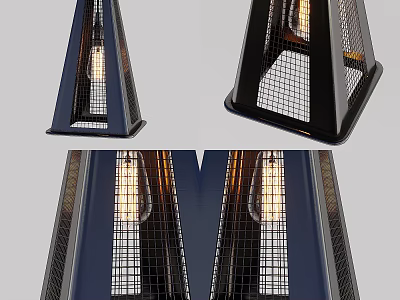 Dark Colored Pyramid Shaped Pendant Light With Metal Mesh And Illuminated Bulb 3d model