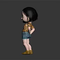 Stylish Cartoon Girl Character With Short Black Hair Striped Shirt Denim Shorts And Yellow Shoes