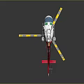 Red and White Utility Helicopter with Yellow Striped Rotors and Tail Design