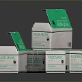 Medical Disposable Face Mask with Opened Boxes and Single Mask 3d model