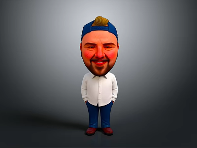 3D Cartoon Bearded Man Wearing Blue Cap White Shirt Blue Pants And Red Shoes 3d model