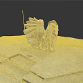 Game Movie Character Eagle Stone Sculpture on Stone Paved Platform with Green Grass and Poles