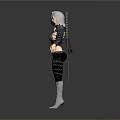 Fierce Woman With Silver Gray Hair Mask Spiked Arm Guards And Sword On Back