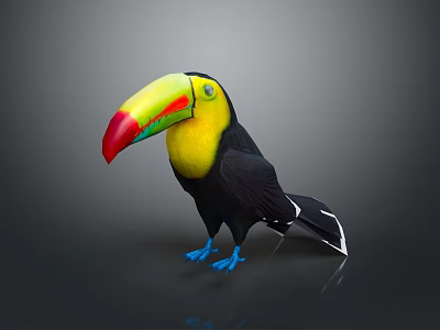 Toucan Isolated On Gray Background With Red Green Yellow Beak Blue Feet And Black Body 3d model