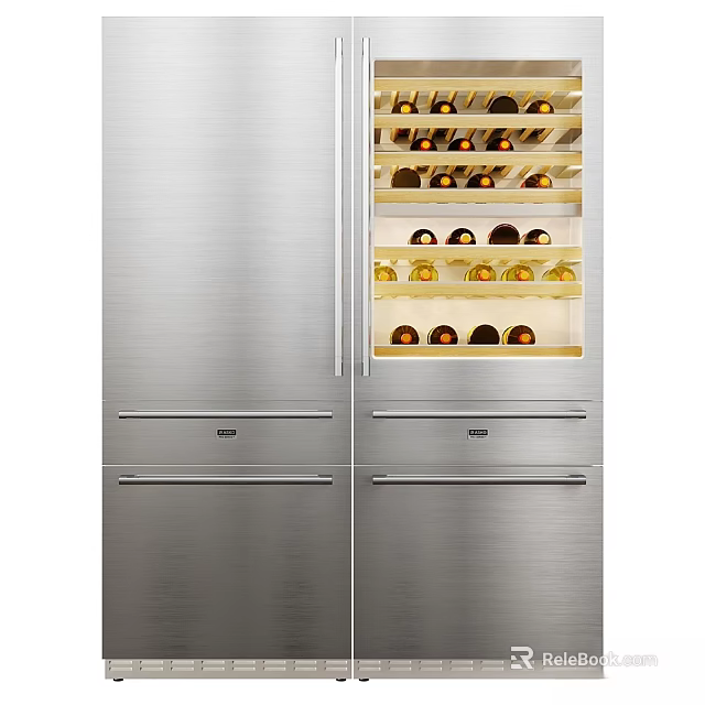 Sleek Modern Kitchen Appliances With Stainless Steel Fridge And Wine Storage 3d model 