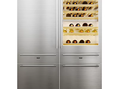 Sleek Modern Kitchen Appliances With Stainless Steel Fridge And Wine Storage 3d model