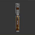 Futuristic Metallic Weapon With Sleek Design Silver Brown And Blue Accents