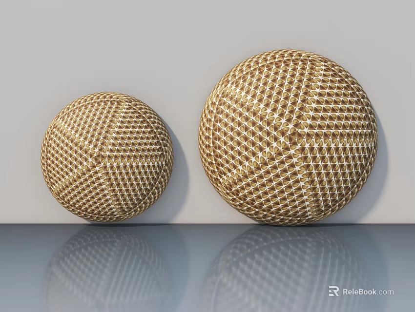 Two Golden Woven Texture Round Swing Doors With Gray Background And Reflection 3d model 