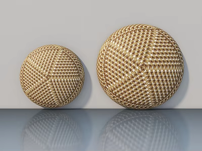 Two Golden Woven Texture Round Swing Doors With Gray Background And Reflection 3d model