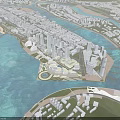 Aerial Urban Planning With High Rise Buildings Roads River And Coastal Green Spaces
