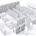 Bookcase Bookshelf Bookcase Container Shelf Supermarket Set 3d model