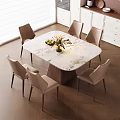 Elegant Modern Marble Dining Table Set With Comfortable Leather Chairs For Cozy Home Dining Space