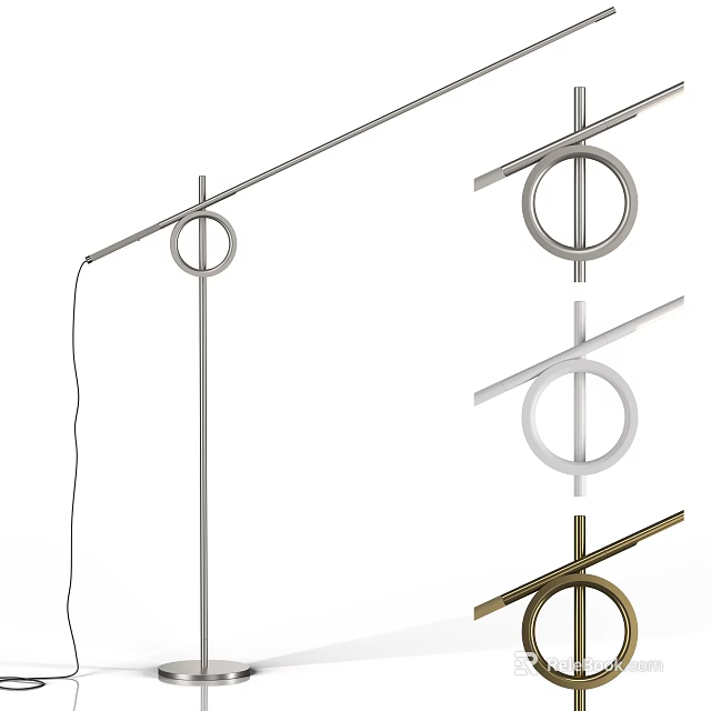 Modern Minimalist Metal Floor Lamp With Ring Design In Silver White And Gold Styles 3d model 