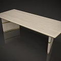 Modern Light Wood Dining Table With Smooth Textured Top And Metallic Accent Legs