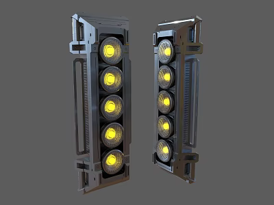 Pair of Black Housing LED Work Lights With Multiple Yellow Round Bulbs 3d model