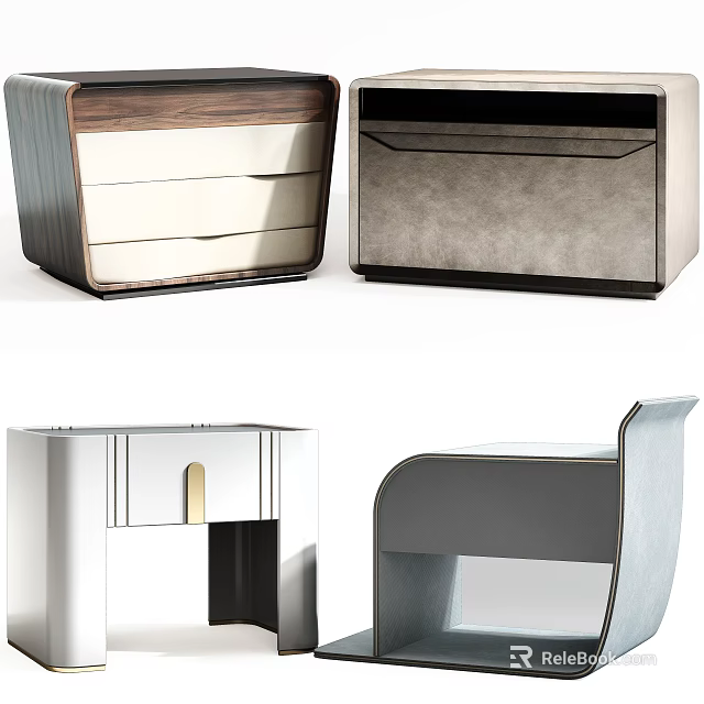 Modern Bedside Tables With Wooden Drawers And Sleek Metal Frames Design 3d model 