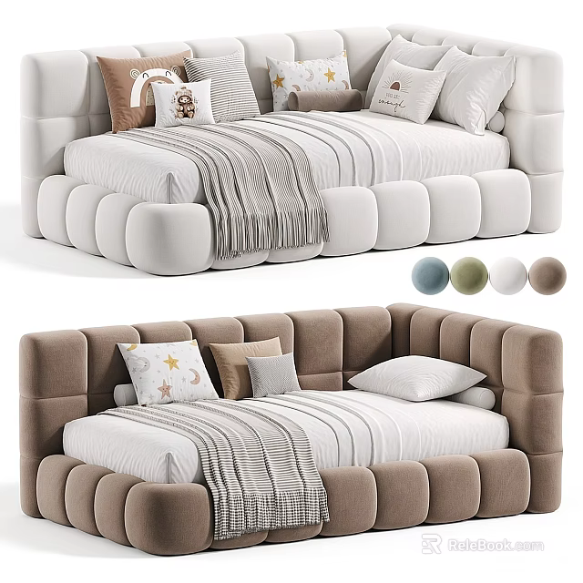 Modern Sofa Bed Design With Soft Pillows Cozy Blanket And Multiple Color Options 3d model 