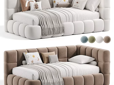 Modern Sofa Bed Design With Soft Pillows Cozy Blanket And Multiple Color Options 3d model