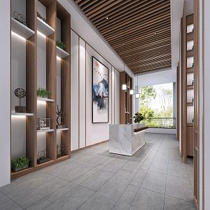 New Chinese Front Desk Corridor Aisle Entrance 3d model