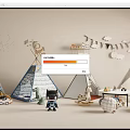 Kids Teepee Play Tents With Dinosaur Toys Stuffed Animals And Cloud Decorations