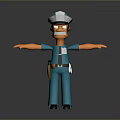 Cartoon Police Character In Blue Uniform With Cap Serious Expression And Outstretched Arms