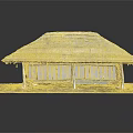 Traditional Thatch Roof Building Model With Wooden Pillars And Hanging Elements