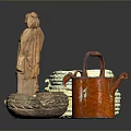 Decorative Sculpture Carving Including Handcrafted Terracotta Statue Woven Basket Colored Pot And Glass Bowl Artifacts