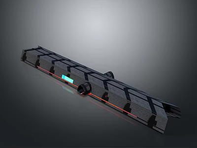 Long Modern Mechanical Structure With Black Body Red Blue Accents And Tech Design 3d model